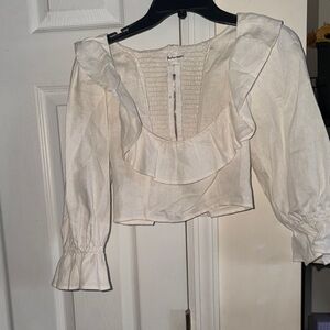 Reformation Linen Cream Ruffle Crop Blouse